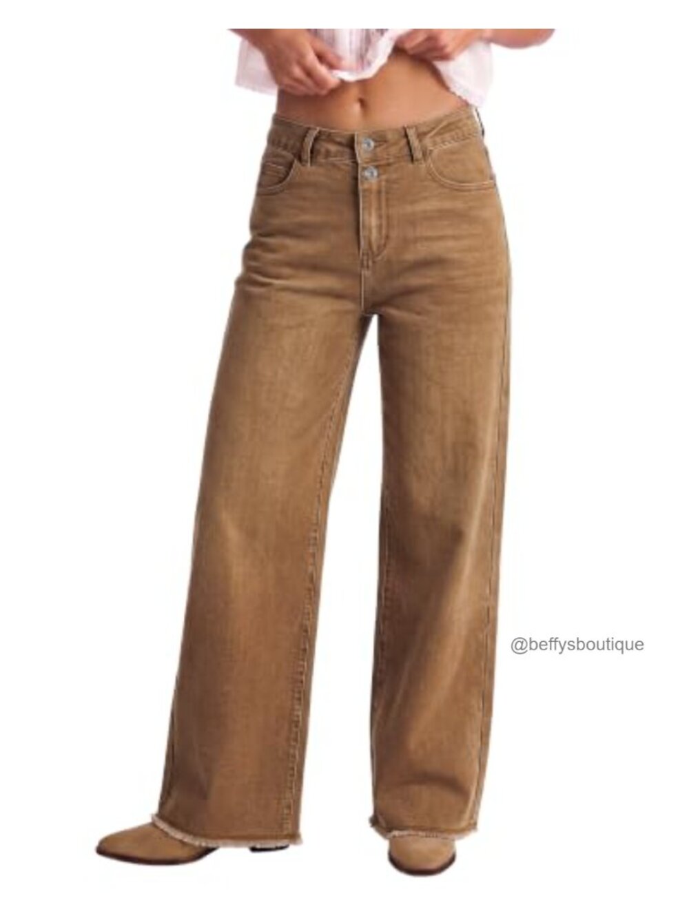 Wide Leg High Waisted Stretchy Denim Jeans Raw Hem 29.5 Inseam